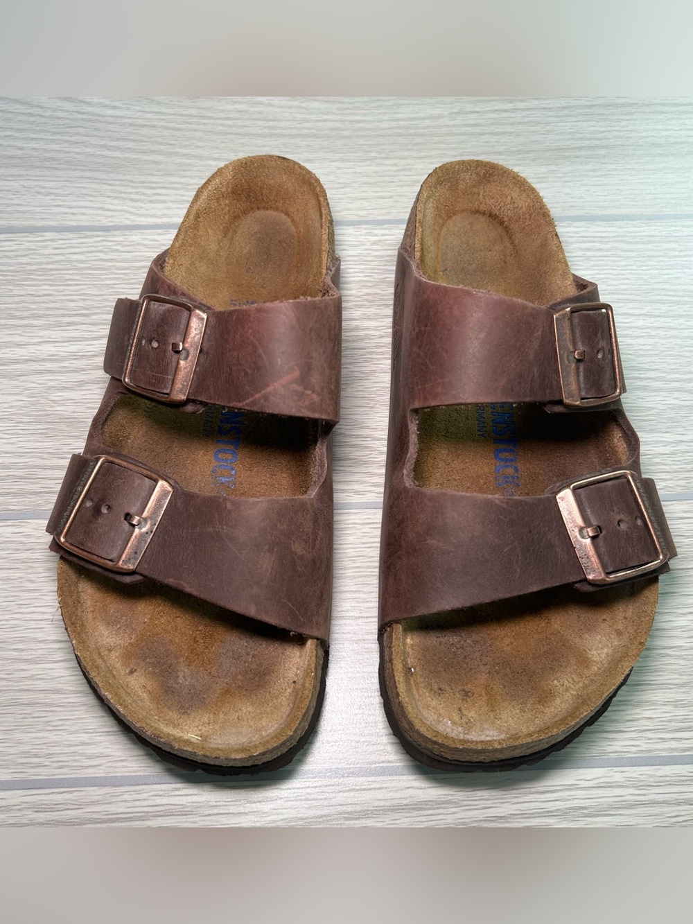 Birkenstock Arizona Habana Brown Oiled Leather Sandals Soft Footbed Size 38 Reg